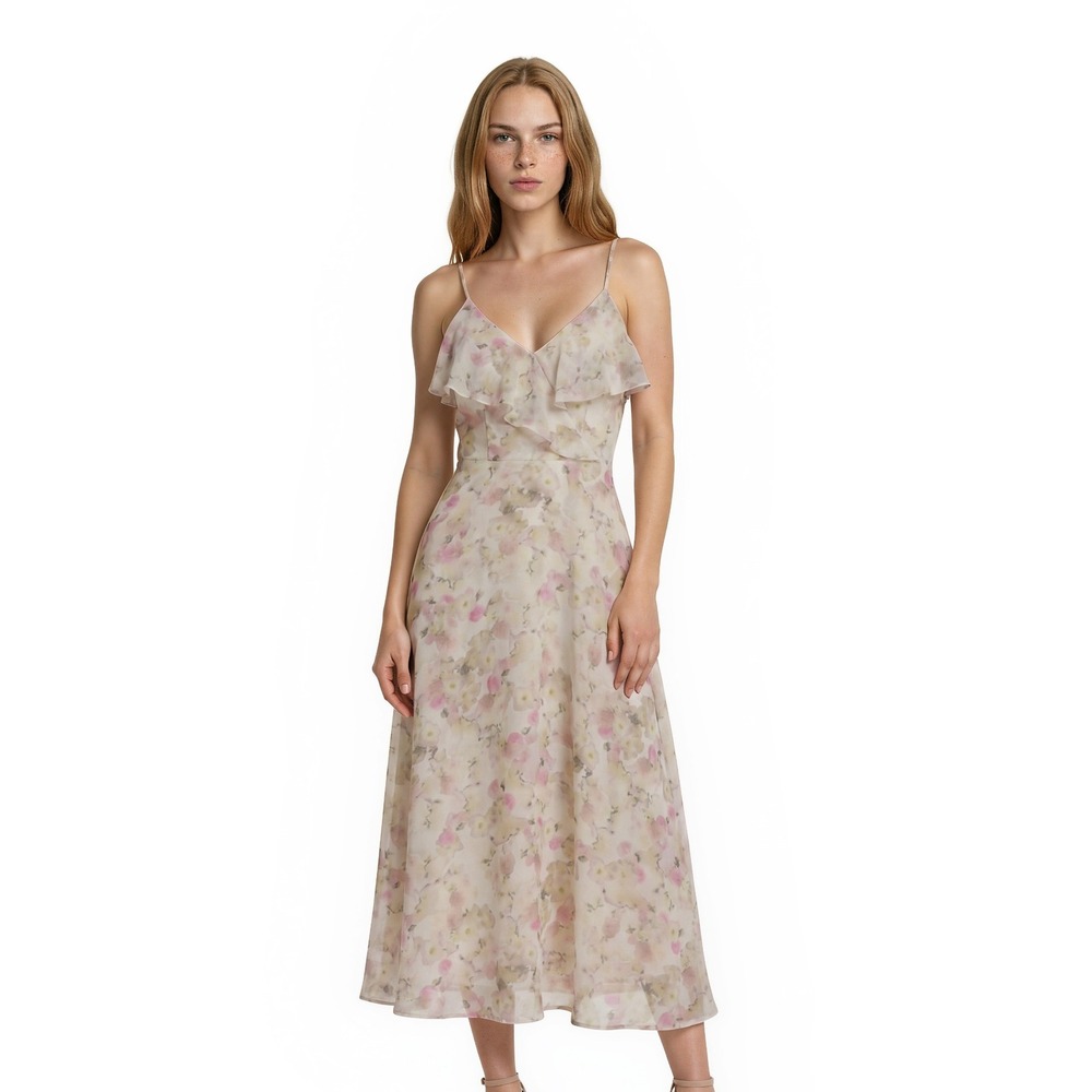 Christina Wu Vintage Floral Maxi Dress Women's Size 10 Blush Bouquet‎ Ruffle